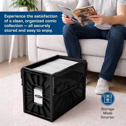 Vista 7 de BCW Contenedor de historietas, Negro - Capacidad para 150 cómics, Almacenamiento y organizador sin ácidos, Plástico resistente, Apilable, Incluye