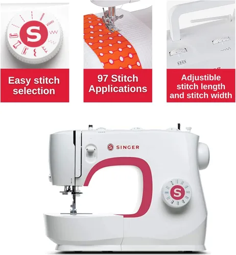 Vista 6 de SINGER Máquina de coser MX231 con kit de accesorios y pedal de pie, 97 aplicaciones de puntada, simple e ideal para principiantes + funda