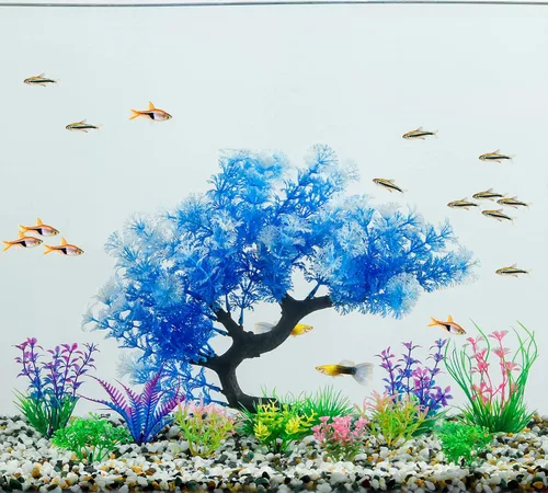 Vista 7 de MyLifeUNIT Decoraciones de Pecera, Paquete de 15 Plantas Artificiales de Acuario Conjunto de Árboles para Decoración de Tanque de Peces