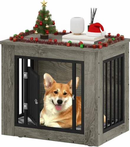 Vista 11 de YITAHOME Mueble de jaula para perros grandes, mesa auxiliar lateral, perrera moderna para perros de interior hasta 60 libras, jaula para perros