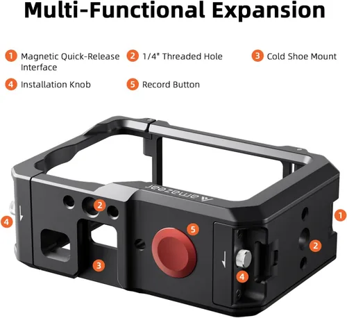 Vista 6 de AMAZEAR Funda protectora de metal para accesorios DJI Osmo Action 6, jaula multifunción Action6 Pro, carcasa de aluminio más fuerte con tapas