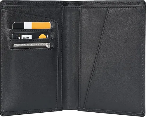 Polare - Cartera de cuero con bloqueo RFID funcional para pasaporte, Negro -, Cartera con bloqueo RFID