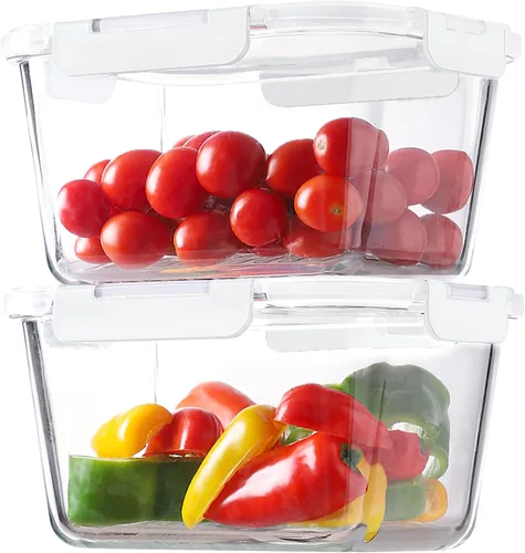 Vista 8 de HOMBERKING 4 recipientes grandes de vidrio de almacenamiento de alimentos de 63 onzas / 8 tazas con tapas, recipientes de preparación de comidas