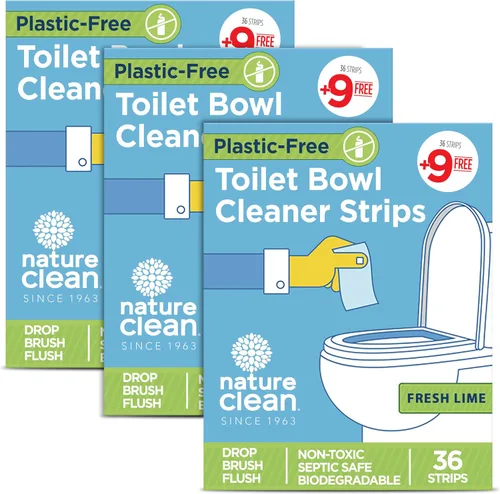 Nature Clean Tiras limpiadoras de inodoros naturales de 3 x 45 unidades, embalaje sin plástico, refresca inodoros y baño. Sin salpicaduras.