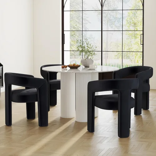 Vista 52 de RIVOVA Silla de comedor moderna de barril, silla lateral acolchada en lino con brazos cómoda para tocador, silla para comedor, sala de estar