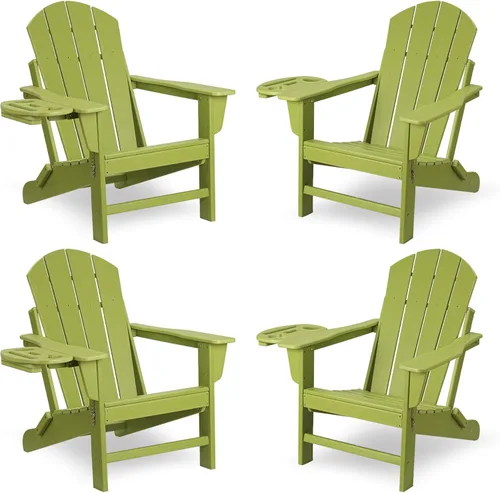 Vista 69 de FOOWIN Silla Adirondack plegable, sillas Adirondack de polietileno de alta densidad con soporte para tazas, sillas de plástico resistentes a