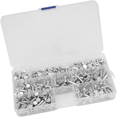 Vista 5 de Kit de remaches sólidos M4 de cabeza plana, kit surtido de 350 remaches de aluminio, múltiples remaches de aluminio de longitud 4/6/8/10/12/16/0.787