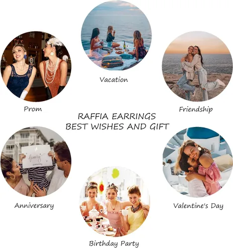 Vista 7 de Rattan Earrings Handmade Raffia Hoop Earrings for Women Summer Straw Boho Dangle Geometric Earrings Statement Beach Accessory Jewelry