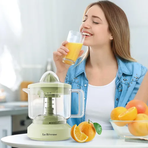 Vista 8 de La Reveuse Exprimidor eléctrico de cítricos de 34 onzas para jugo de pomelo, naranja, limón y lima, 40 W, amarillo grisáceo