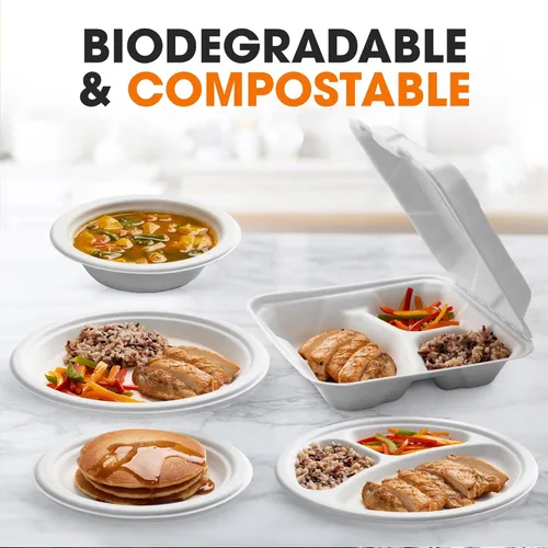 Vista 7 de Cheer Collection Contenedores compostables para llevar de 8 x 8 (paquete de 100) – Contenedores ecológicos para microondas Contenedores