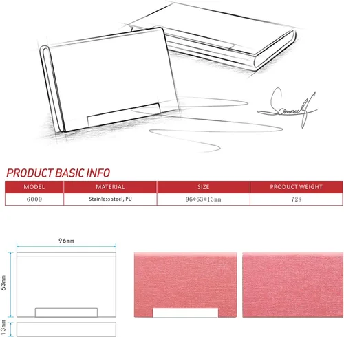 Vista 3 de Tarjetero de lujo para tarjetas de presentación, de piel sintética y acero inoxidable, soporte para varias tarjetas negocio, tarjetas de crédito