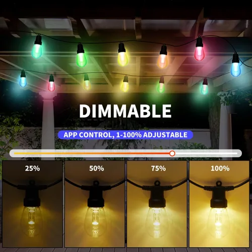 Vista 5 de Luces de cadena para exteriores de 27 pies, luces para exteriores para patio con 10 bombillas LED RGBW regulables, IP66 impermeable a prueba