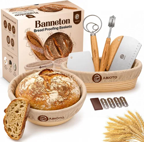 Kit de masa madre con herramientas profesionales para hacer pan - Kit completo para hacer pan de masa madre con bannetons artesanales de 10"