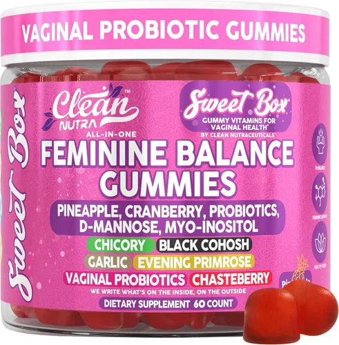 Gomas de equilibrio femenino Clean Nutra para mujeres, piña, probióticos vaginales, balance de pH, arándano, D-manosa, suplemento de inositol,