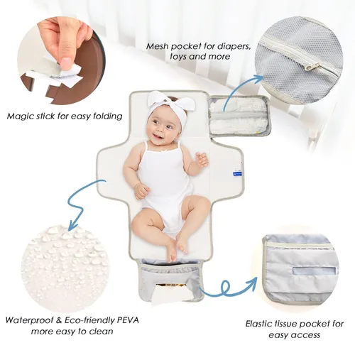 Vista 3 de Footballs Portable Changing Pad with Built-in Pillow, Waterproof Foldable Baby Diaper Changing Pads, Diaper Mat for Boys and Girls