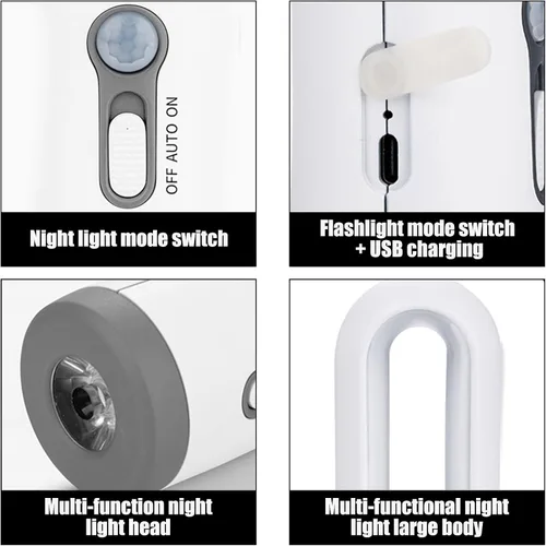 Vista 3 de Luz nocturna recargable con sensor de movimiento, 2 en 1 LED, linterna portátil blanca cálida, temperatura de color, 2800 K, sensor de atardecer a