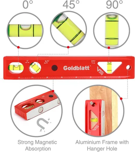 Vista 6 de Goldblatt Juego de 3 niveles de torpedo de 9 pulgadas, 24 pulgadas, 48 pulgadas incluido, construcción de aleación de aluminio