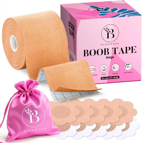 BLOOMORA Cinta de senos para senos grandes - Levantamiento invisible para mujeres - Cinta de levantamiento de senos con cubiertas de silicona para