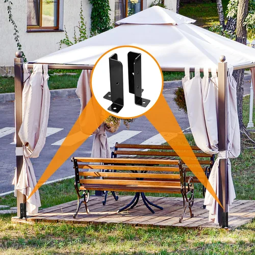 Vista 7 de Anclaje para poste de cubierta, 4 soportes de base de poste ajustables, pérgola de valla de madera resistente, soportes de base de anclaje
