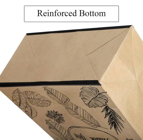 Vista 4 de Yesland Bolsas de papel kraft - Bolsas de agradecimiento con asas - Marrón con hojas negras - 3 tamaños - Paquete de 80