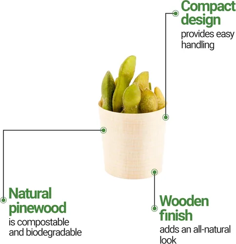 Vista 5 de Restaurantware Tazas de aperitivo de 1 onza, 200 mini tazas desechables de degustación, tazas de postre de madera de pino afeitada duraderas