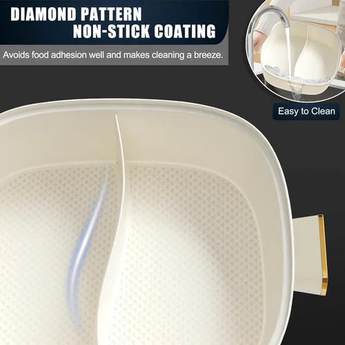 Vista 3 de Dezin Olla eléctrica caliente Shabu Shabu de 5.5 L, doble sabor, cocina antiadherente extraíble de doble cara, olla dividida de 3 pulgadas