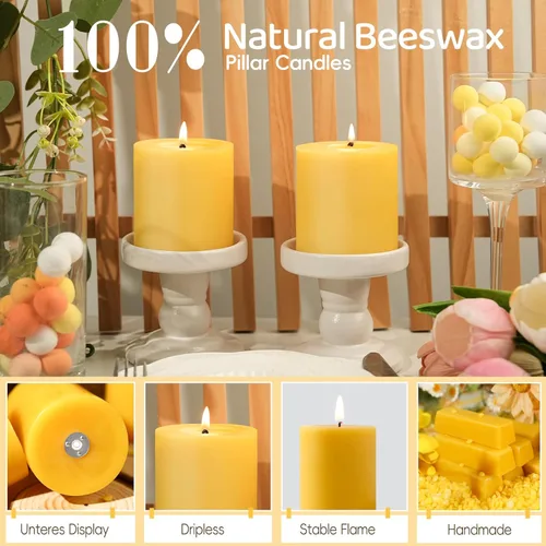 Vista 5 de 1 paquete de velas de cera de abeja 100% pura, 45 horas de combustión larga - velas de pilar de cera de abeja natural para emergencias, velas