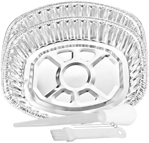 Vista 73 de Sartenes de aluminio extra grandes desechables y duraderos para pavos, forma ovalada para pollo, carne, pechuga, asado, horneado, reciclable junto