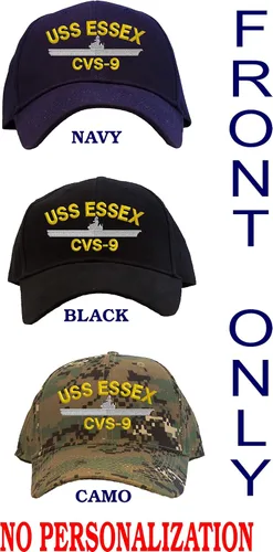 Vista 3 de Gorra de béisbol bordada personalizada USS Essex CVS-9 azul marino, marino