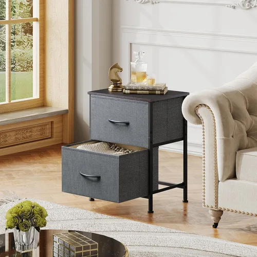 Vista 5 de WLIVE - Mesita de noche con 2 cajones, cómoda pequeña con 2 cajones para dormitorio, mueble de noche, mesa auxiliar con compartimentos de tela