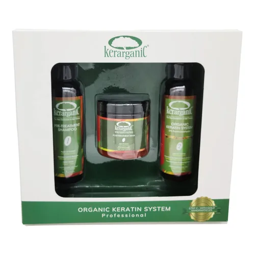 KERARGANIC Sistema de queratina sin formaldehído para bricolaje: champú de pretratamiento, tratamiento capilar, mascarilla postratamiento con aceite