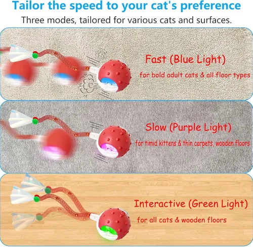 Vista 4 de 2PCS Interactive Cat Toys for Indoor Cats with 6 Tails, Automatic Cat Toy Fast Rolling on Carpet/ Wooden Floor/ Tiles, Rechargeable Kitten Toys for