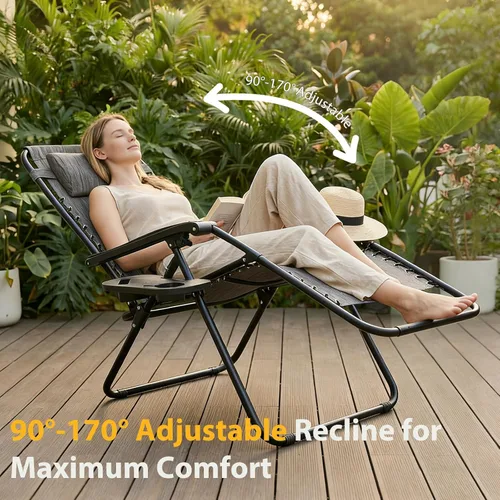 Vista 6 de NEWBULIG Zero Gravity - Juego de 4 sillas reclinables plegables portátiles ajustables para acampar con polel ajustable, respaldo de malla, bandejas