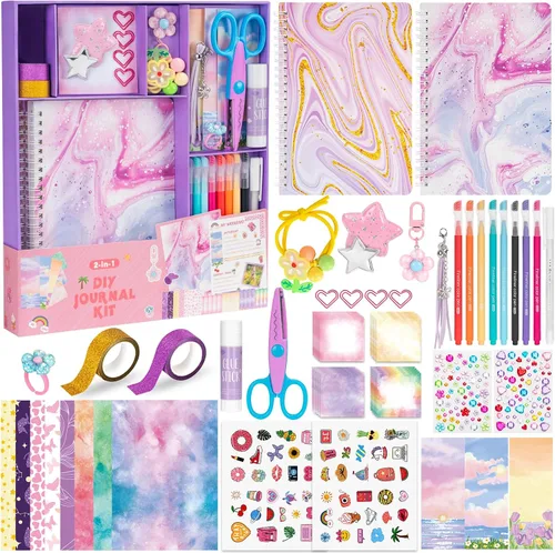 QIYVLOS Paquete de 2 diarios de bricolaje para niñas, juguetes de diario para edades de 8 a 13 años, artes y manualidades, juego de papelería de