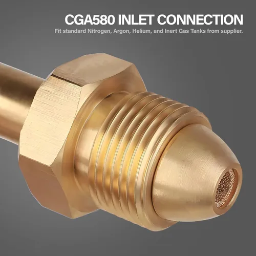 Vista 3 de Regulador de nitrógeno con presión de entrega de 0-800 PSI, conexión de entrada de manguera CGA580 de 60 pulgadas y conexión de salida de llamarada