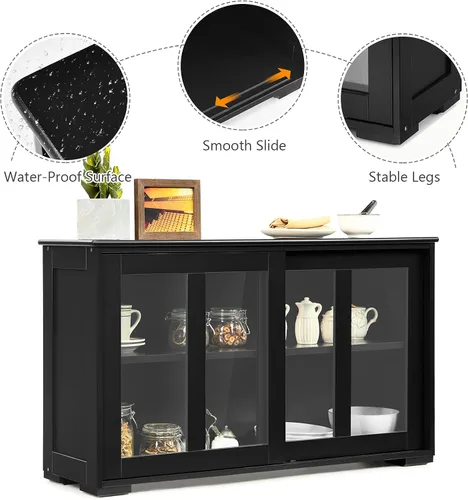 Vista 7 de Gabinete de buffet apilable, aparador de cocina moderno Negro