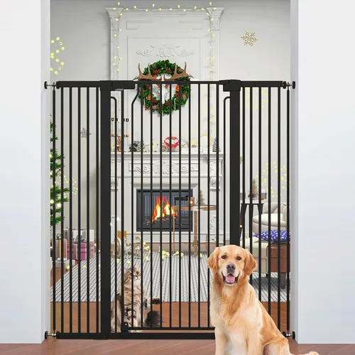 Vista 8 de Jiprlak51 Puerta para gatos extra alta para puerta – Puerta para mascotas extra ancha de 28.5"-48.7" con puerta ajustable para gatos, cierre Negro