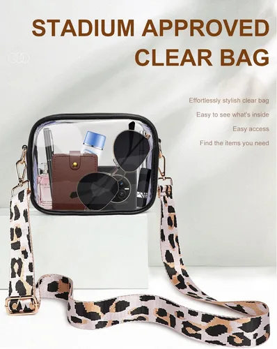 Vista 8 de Vangue Bolso transparente para mujer, aprobado por el estadio, bolsa cruzada transparente con correa ajustable, bolsa transparente para conciertos