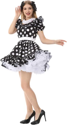Vista 2 de Sissy - Vestido corto de raso con estampado de lunares blancos