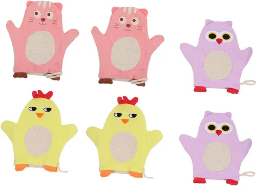6Pcs Bath Mitts Washcloths Soft Body Cleaning Gloves with Cartoon Patterns for Gentle Scrubbers for Bath Enjoyment and Delicate Skin Care