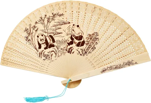 Vista 12 de FoDau770 Abanicos plegables de madera, abanicos de mano de madera clásica, con patrón de antigüedad, ventilador de mano de madera tallada hueca