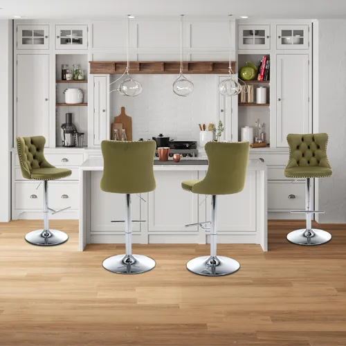 Vista 112 de Aoowow Juego de 2 taburetes de bar giratorios, taburetes de bar ajustables con respaldo de terciopelo copetudo, sillas de bar modernas tapizadas