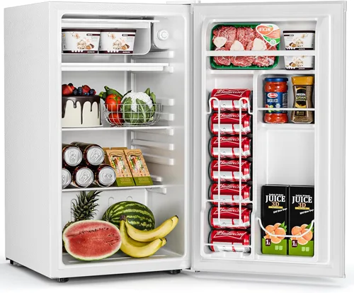 Vista 2 de Antarctic Star Mini refrigerador compacto con congelador, 3.2 pies cúbicos puerta individual con termostato ajustable, estantes de vidrio removibles