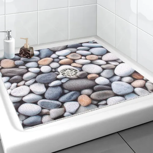 Vista 12 de Tapete de Ducha Cuadrado Extra Grande, Yonala 36 x 36 Pulgadas Tapetes de Ducha Elegantes Antideslizantes para Interior de Ducha con Orificio