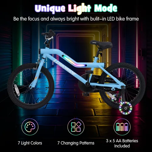 Vista 2 de Olakids Bicicleta de 16 18 pulgadas para niños con luces, ruedas de Azul