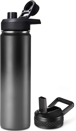Vista 38 de Fijinhom Botella de agua aislada de 18 onzas con asa, botellas de agua de acero inoxidable 304 con boca ancha, botella de agua deportiva al vacío