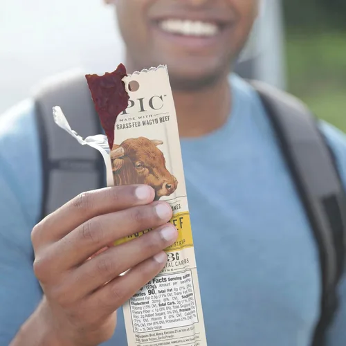 Vista 6 de EPIC Tiras de aperitivos, carne de res Wagyu, alimentada con pasto y apta para paleo, 0.8 onzas, 10