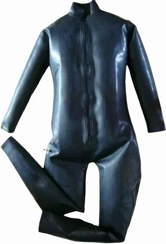 Traje inflable de doble capa de látex negro con cremallera frontal para overol unisex de goma
