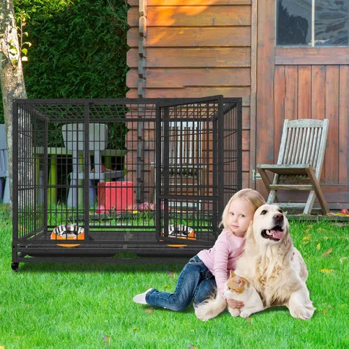 Vista 9 de Jaula para perros resistente, perrera indestructible para interiores para perros grandes, jaula para perros de alta ansiedad, perrera grande