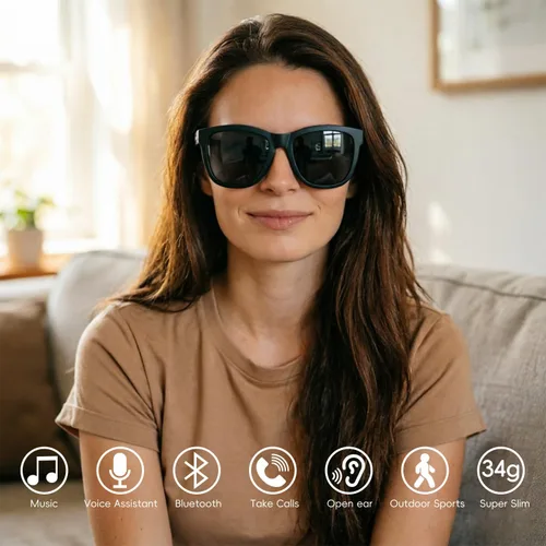 Vista 4 de Lentes inteligentes Gafas Bluetooth Marco ultraligero de 1.46 oz para exteriores Llamadas manos libres, control de música y voz Batería